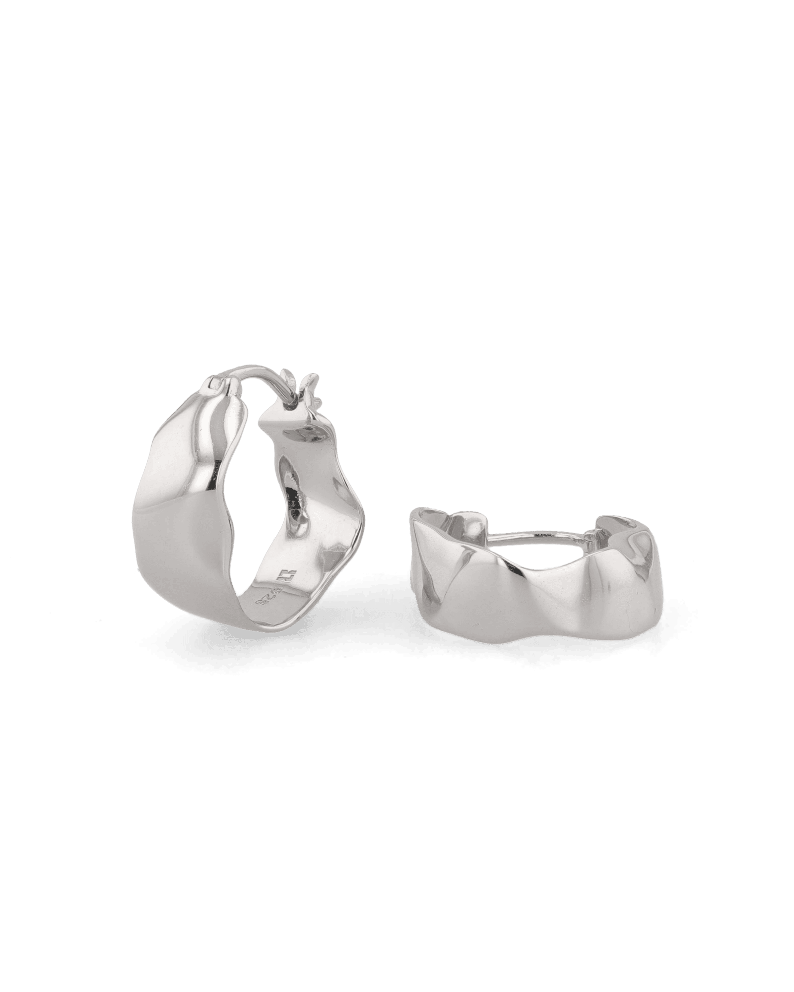 Fluidity silver hoop earrings by Lavana, with polished organic ripple