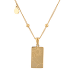 Gemini Gold Zodiac Tag Necklace by Lavana, engraved tag on beaded chain, back view