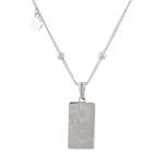 Gemini Silver Zodiac Tag Necklace by Lavana, engraved tag on beaded chain, back view