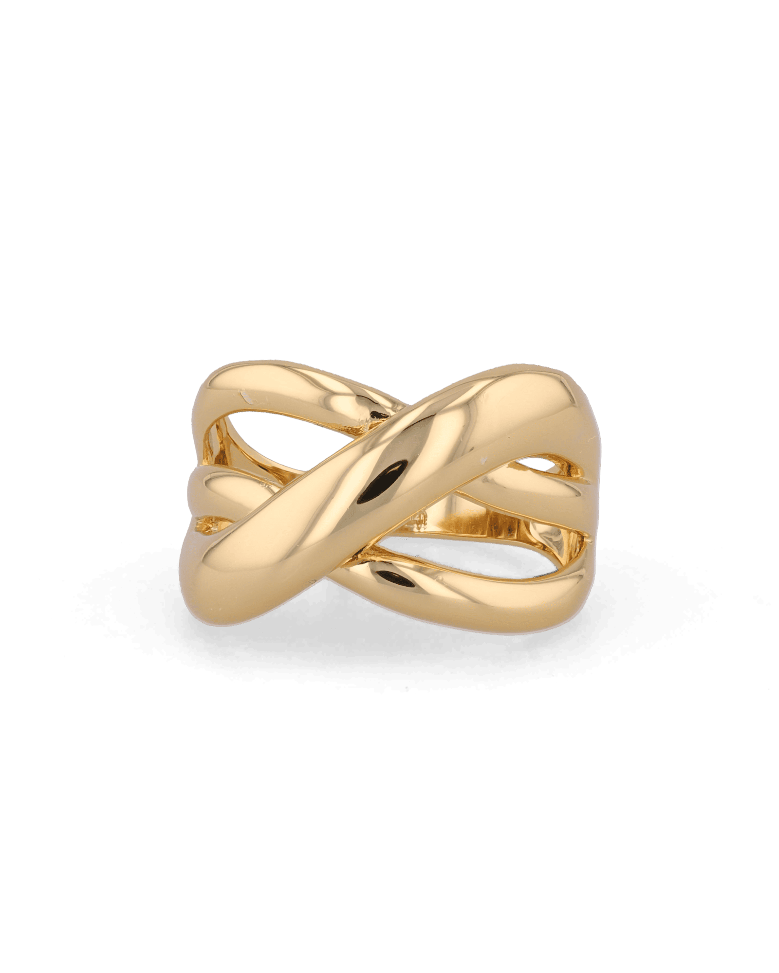 Glide Gold Chunky Crossover Statement Ring by Lavana with polished curves