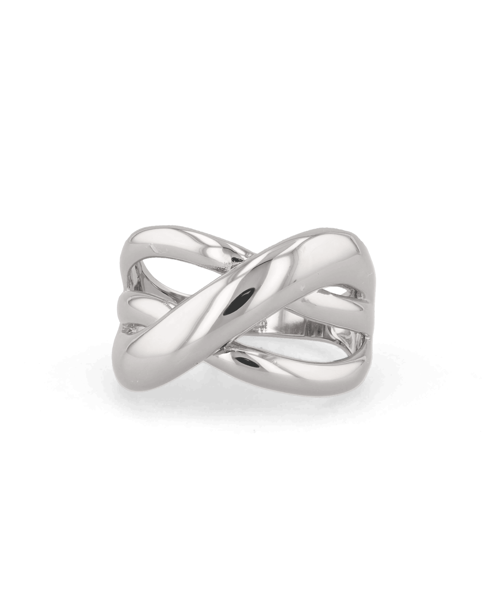 Glide Silver Chunky Crossover Statement Ring by Lavana with polished curves