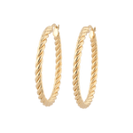 Grace Gold Hoop Earrings by Lavana, large lightweight hoops with diagonal grooves