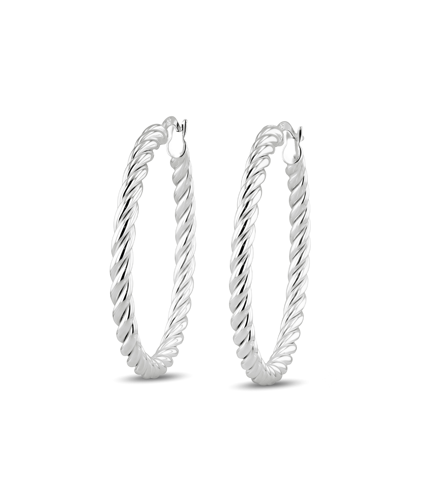 Grace Silver Hoop Earrings by Lavana, large lightweight hoops with diagonal grooves