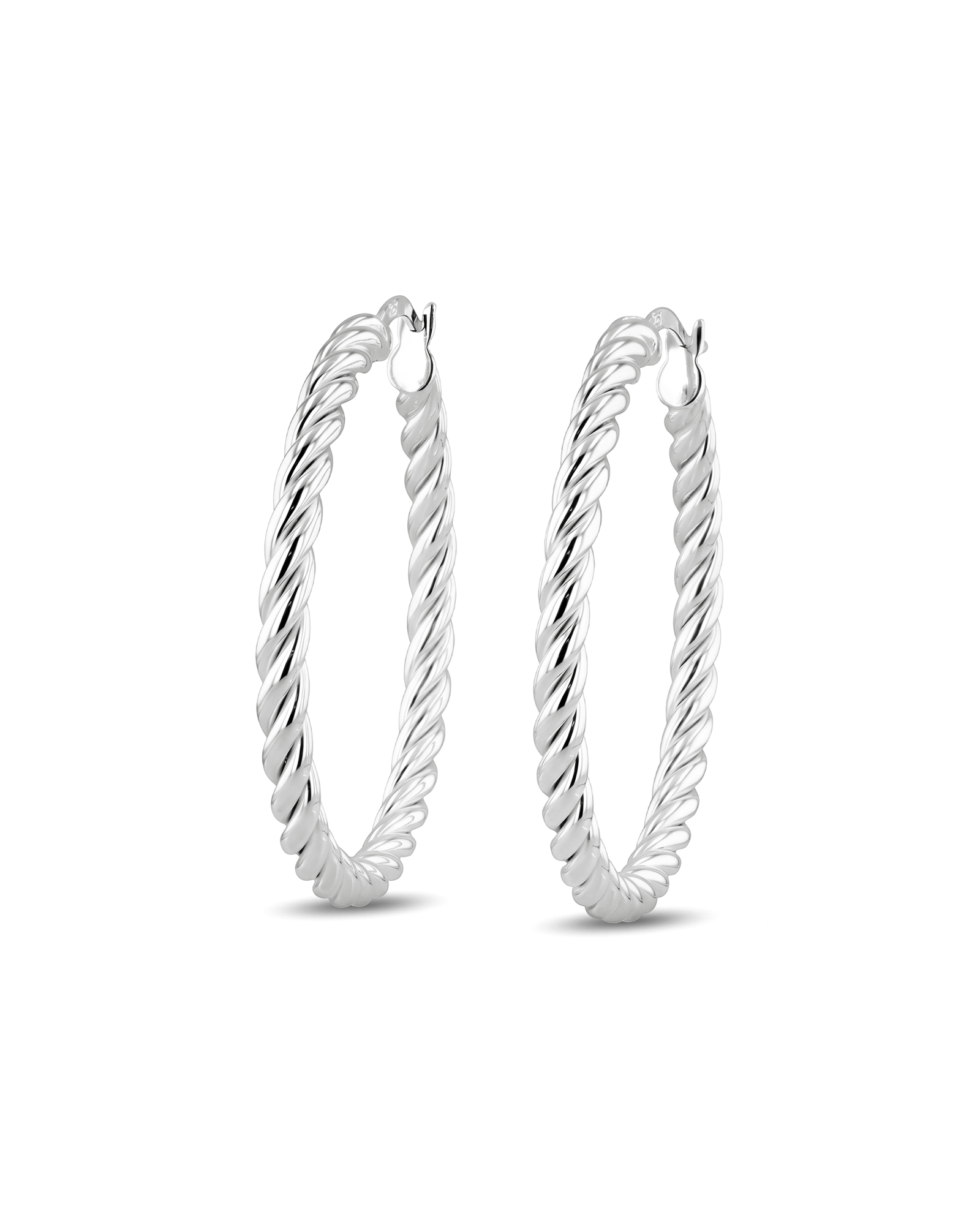 Grace Silver Hoop Earrings by Lavana, large lightweight hoops with diagonal grooves