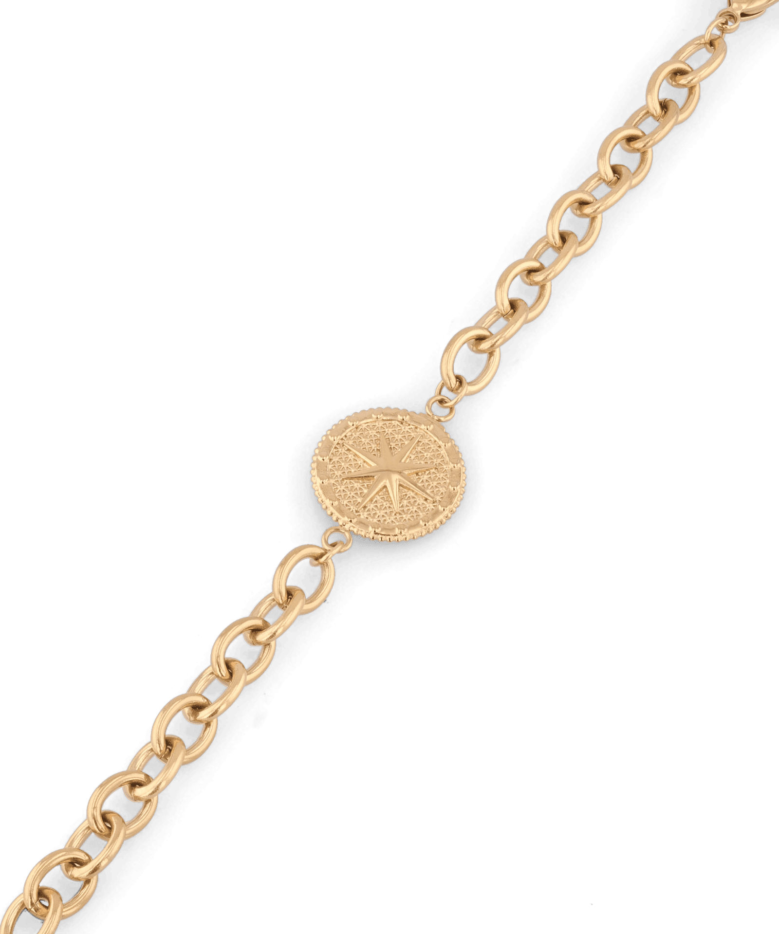 Guiding Star Gold Chain Bracelet by Lavana, compass medallion on oval link chain with extender
