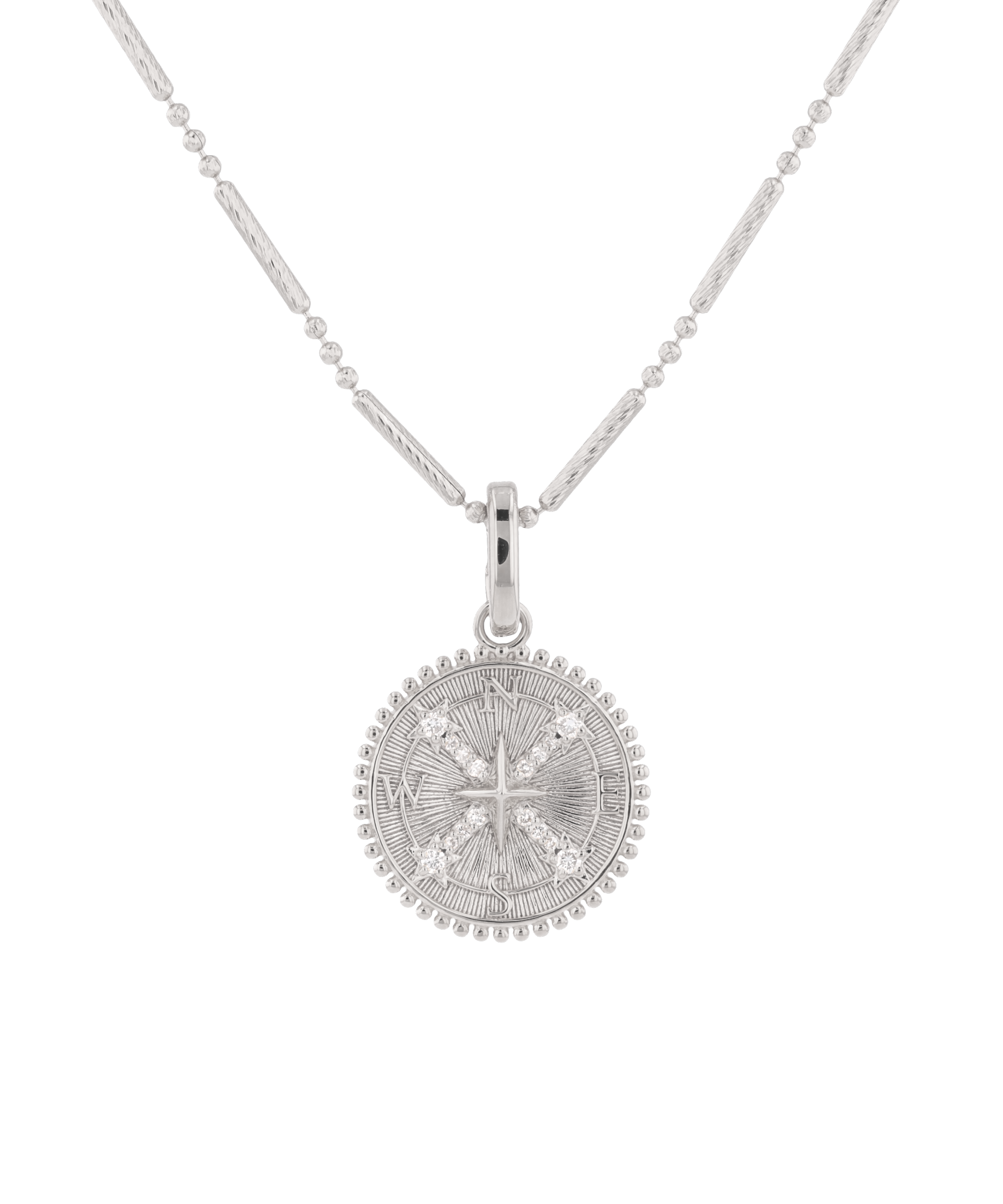 Guiding Stars Diamond Pendant by Lavana in polished sterling silver with celestial star map