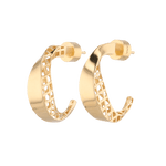 Half Moon Gold Hoop Earrings by Lavana, polished front with open lattice crescent