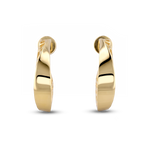 Half Moon Gold Hoop Earrings by Lavana, polished front with open lattice crescent