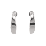 Half Moon Sterling Silver Hoop Earrings by Lavana, polished front with geometric lattice interior