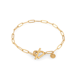 Heartlock Gold Paperclip Bracelet by Lavana, paperclip links with front heart T-bar toggle
