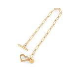Heartlock Gold Paperclip Bracelet by Lavana, paperclip links with front heart T-bar toggle