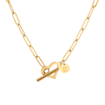 Heartlock Gold Paperclip Necklace by Lavana paperclip chain with front heart T-bar clasp