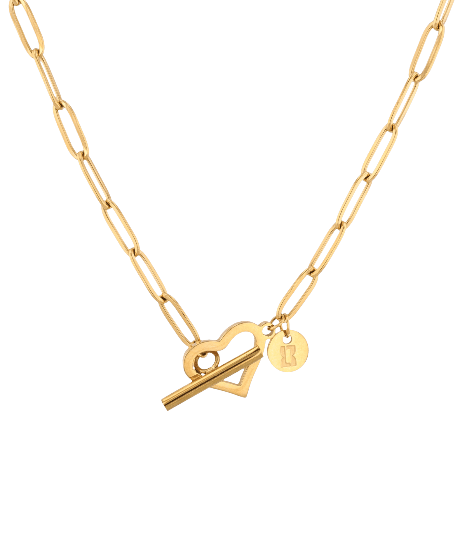 Heartlock Gold Paperclip Necklace by Lavana paperclip chain with front heart T-bar clasp