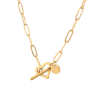 Heartlock Gold Paperclip Necklace by Lavana paperclip chain with front heart T-bar clasp