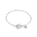 Heartlock Silver Paperclip Bracelet by Lavana, paperclip links with front heart T-bar toggle