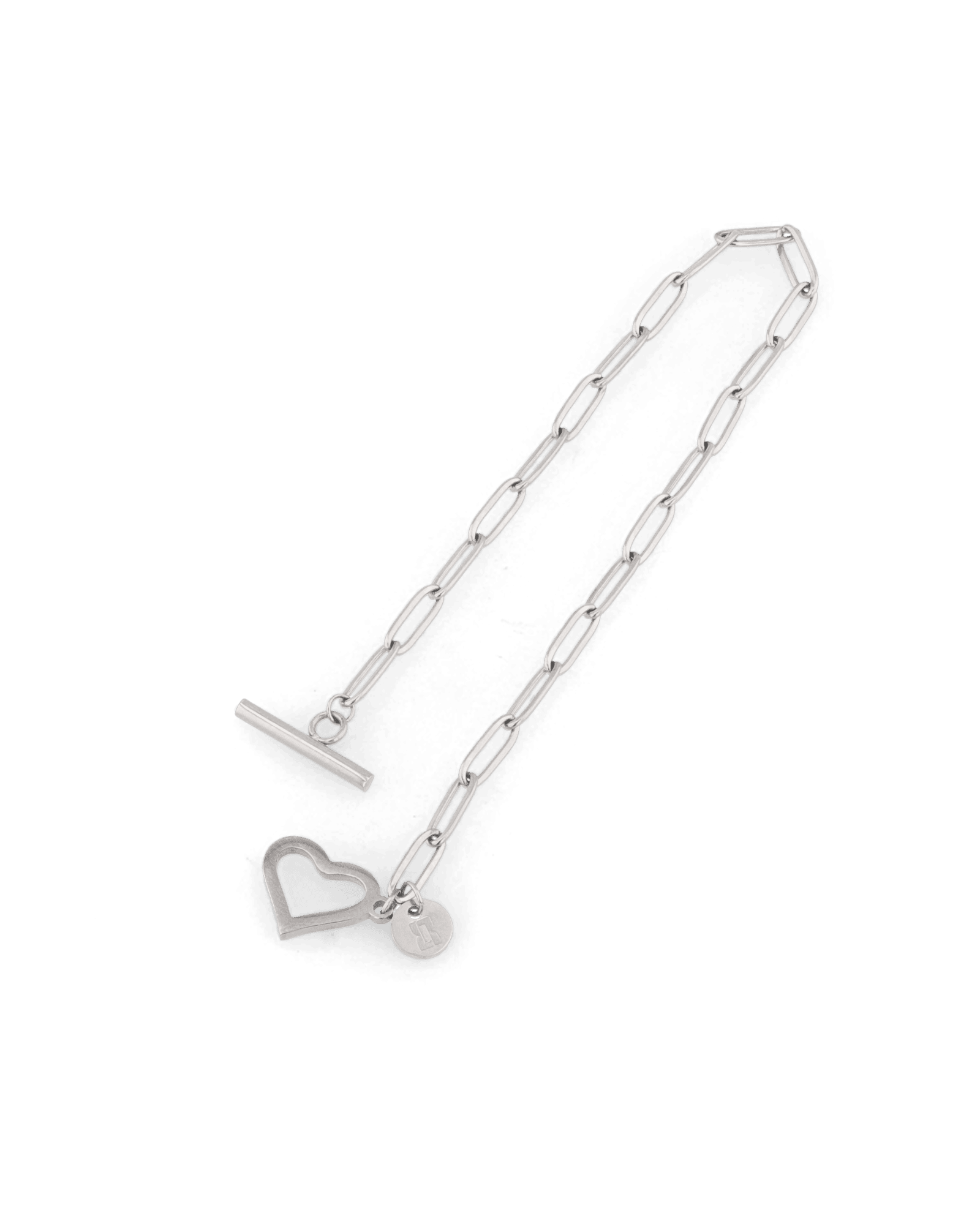 Heartlock Silver Paperclip Bracelet by Lavana, paperclip links with front heart T-bar toggle