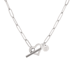 Heartlock Silver Paperclip Necklace by Lavana paperclip chain with front heart T-bar clasp