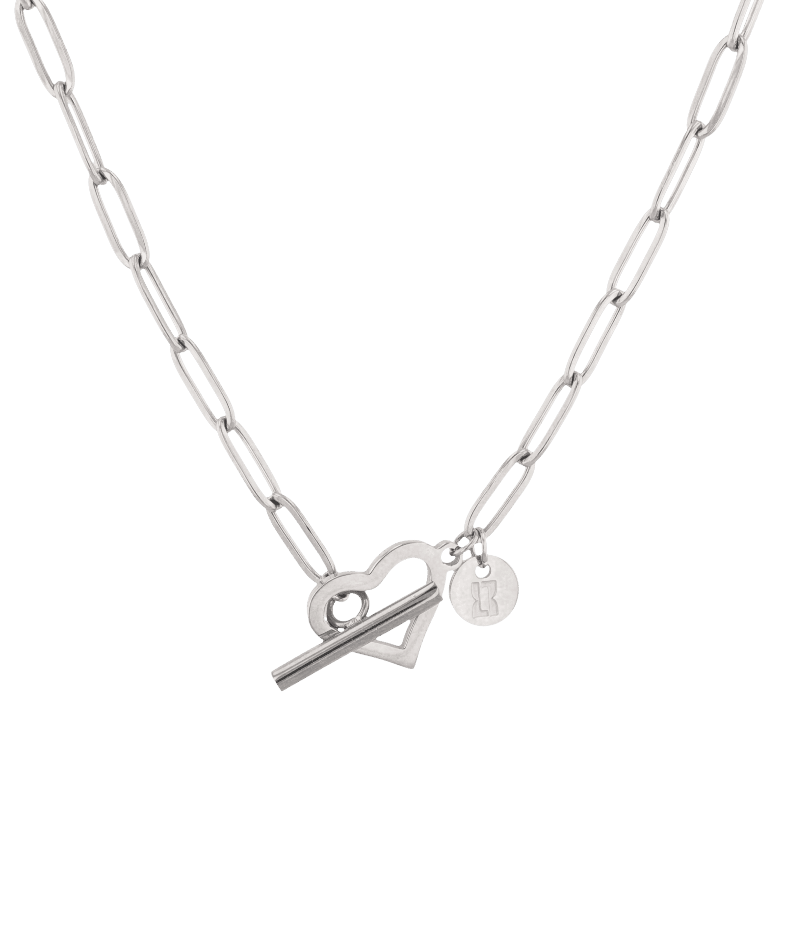 Heartlock Silver Paperclip Necklace by Lavana paperclip chain with front heart T-bar clasp
