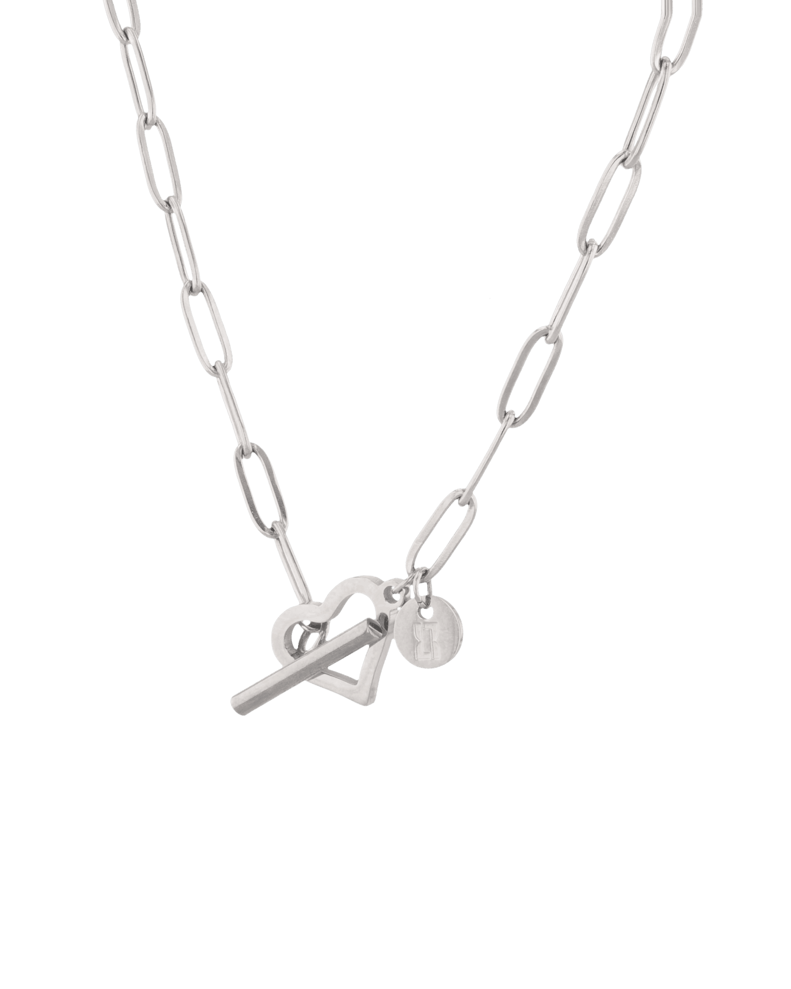 Heartlock Silver Paperclip Necklace by Lavana paperclip chain with front heart T-bar clasp