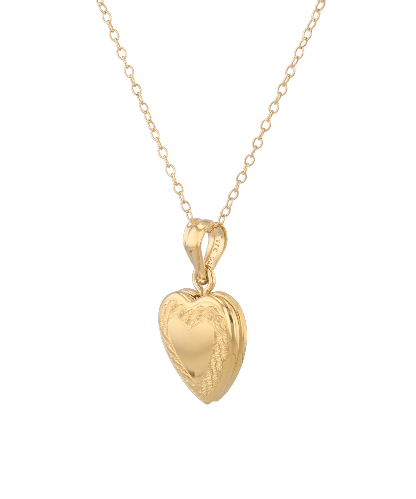 Heirloom Etched Heart Locket Necklace Gold by Lavana, engraved heart with diamond on 45cm chain