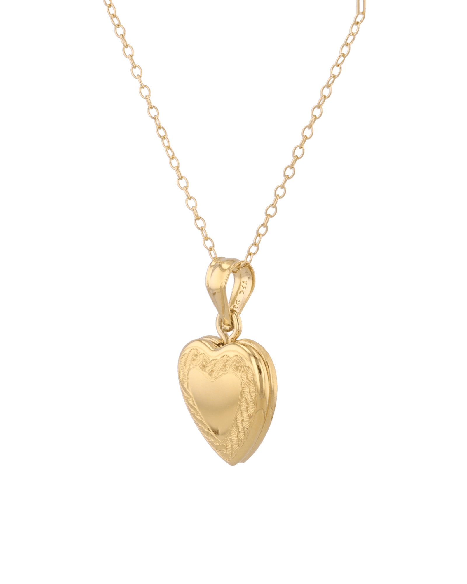 Heirloom Etched Heart Locket Necklace Gold by Lavana, engraved heart with diamond on 45cm chain