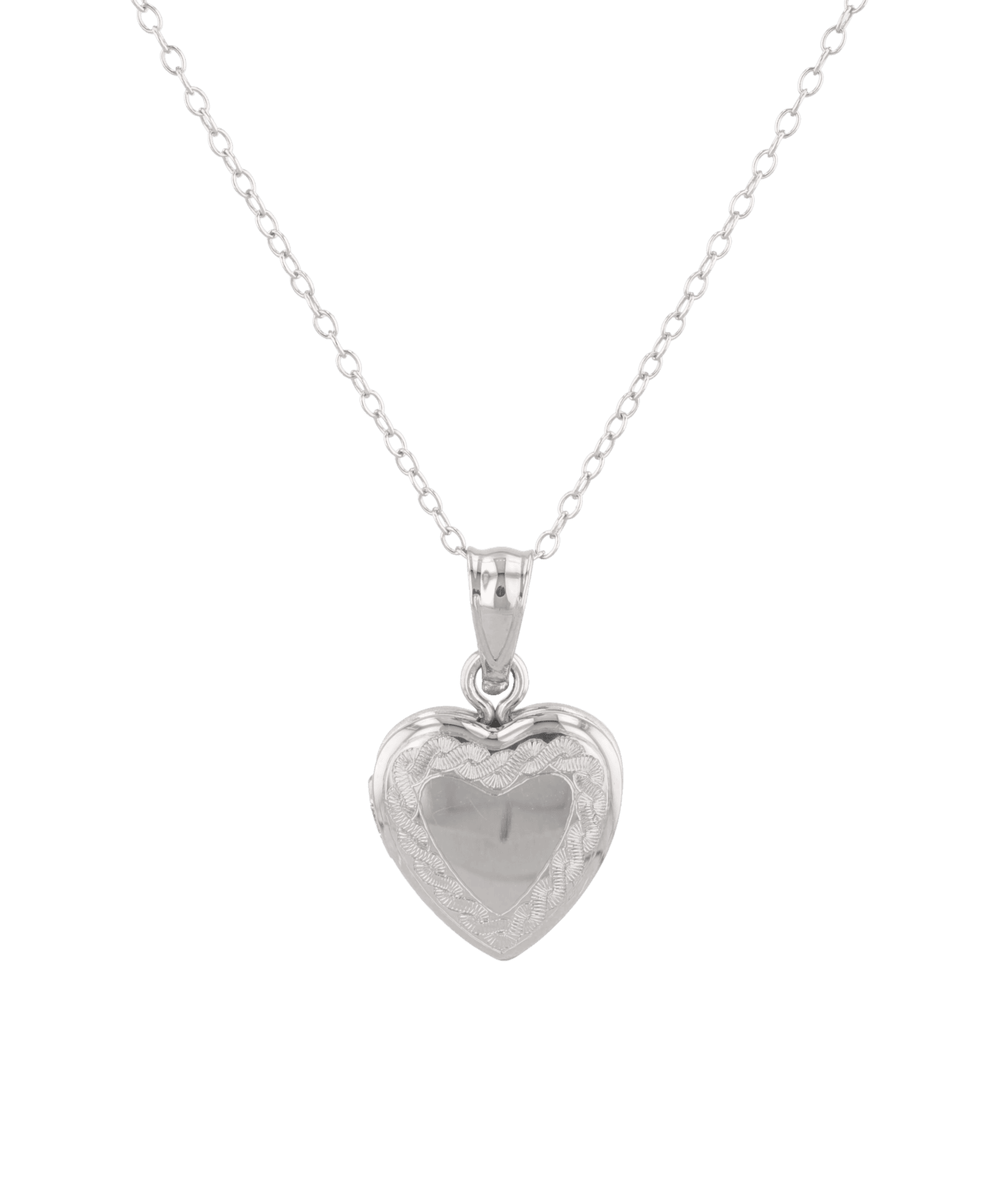 Heirloom Etched Heart Locket Necklace Silver by Lavana, engraved heart with diamond on 45cm chain