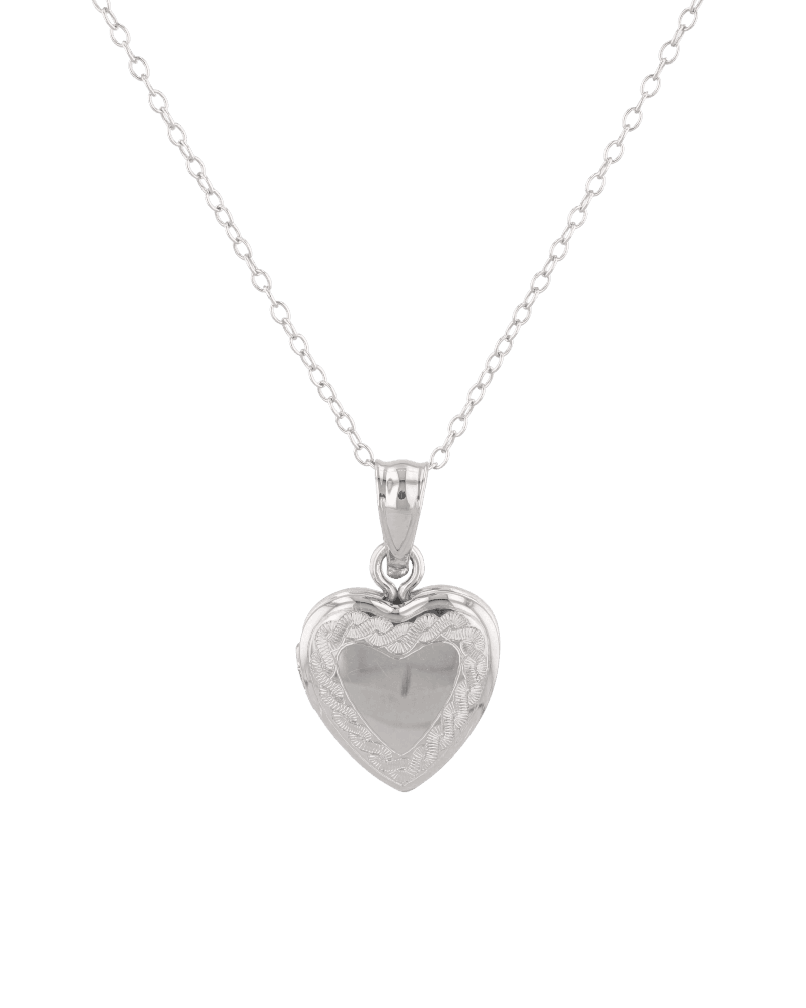 Heirloom Etched Heart Locket Necklace Silver by Lavana, engraved heart with diamond on 45cm chain