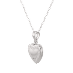 Heirloom Etched Heart Locket Necklace Silver by Lavana, engraved heart with diamond on 45cm chain