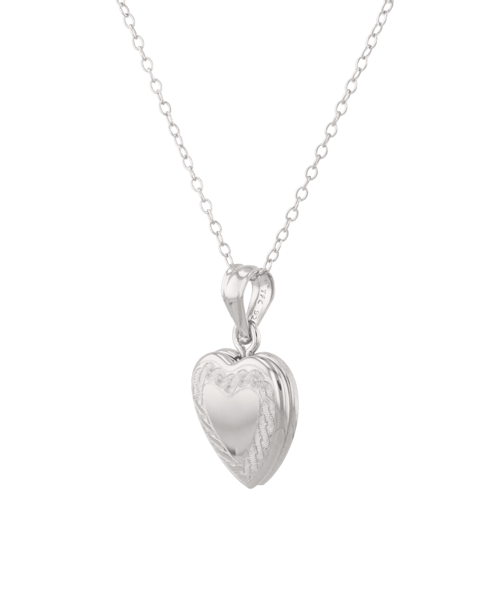 Heirloom Etched Heart Locket Necklace Silver by Lavana, engraved heart with diamond on 45cm chain