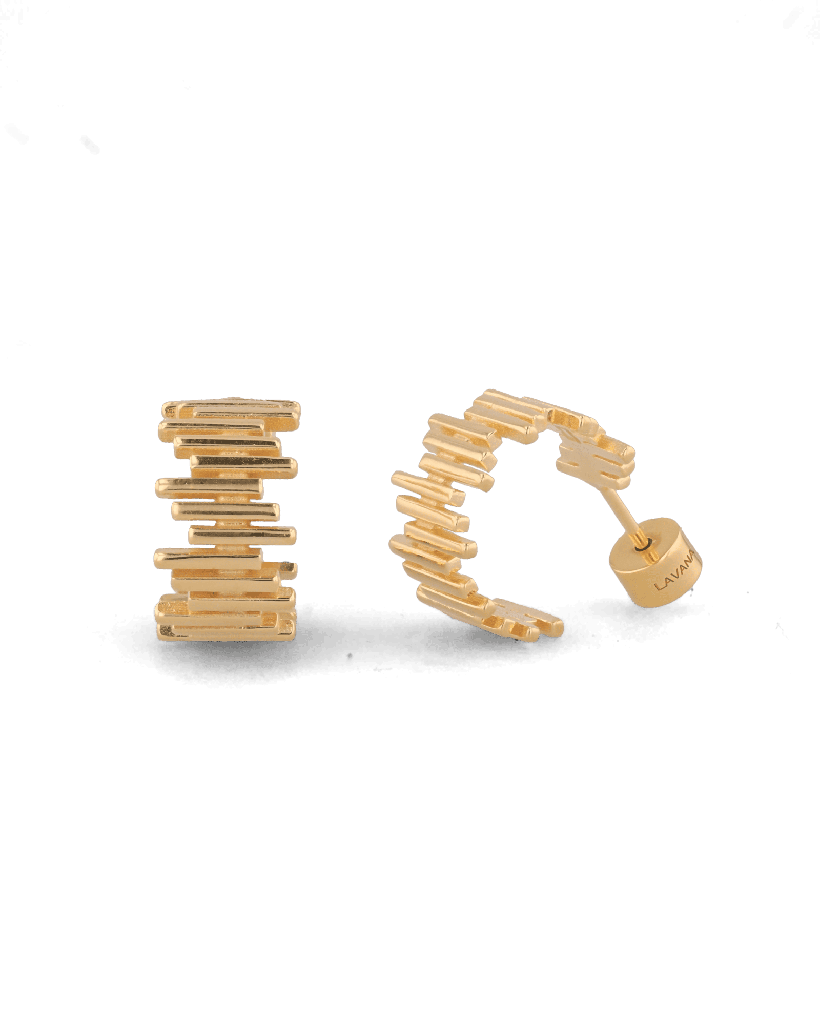 Horizon Gold Hoop Earrings by Lavana, wide geometric hoops with jagged horizon lines