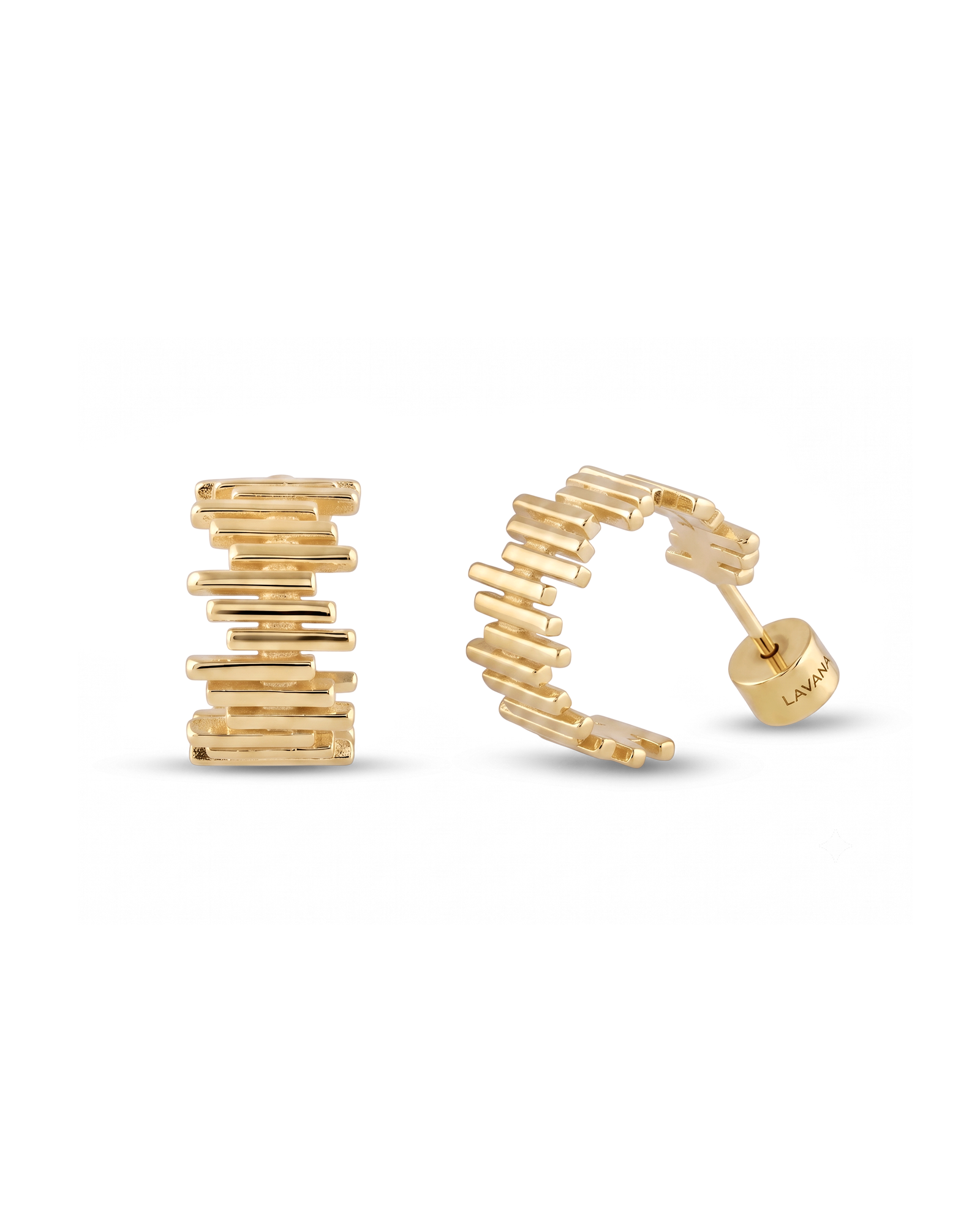 Horizon Gold Hoop Earrings by Lavana, wide geometric hoops with jagged horizon lines