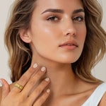 Horizon Gold Open Ring by Lavana on model sculptural vertical column open ring