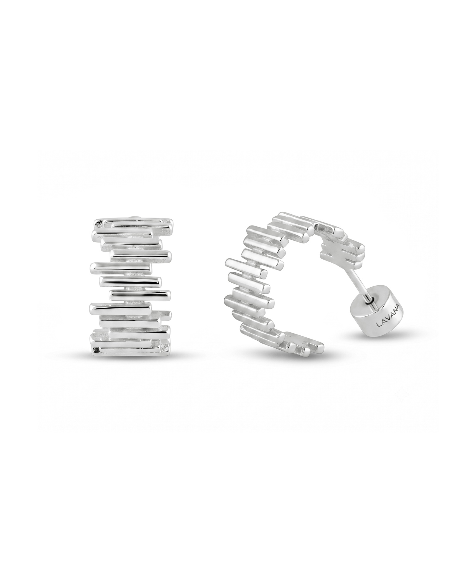 Horizon Sterling Silver Hoop Earrings by Lavana, geometric wide hoops with stepped horizon lines