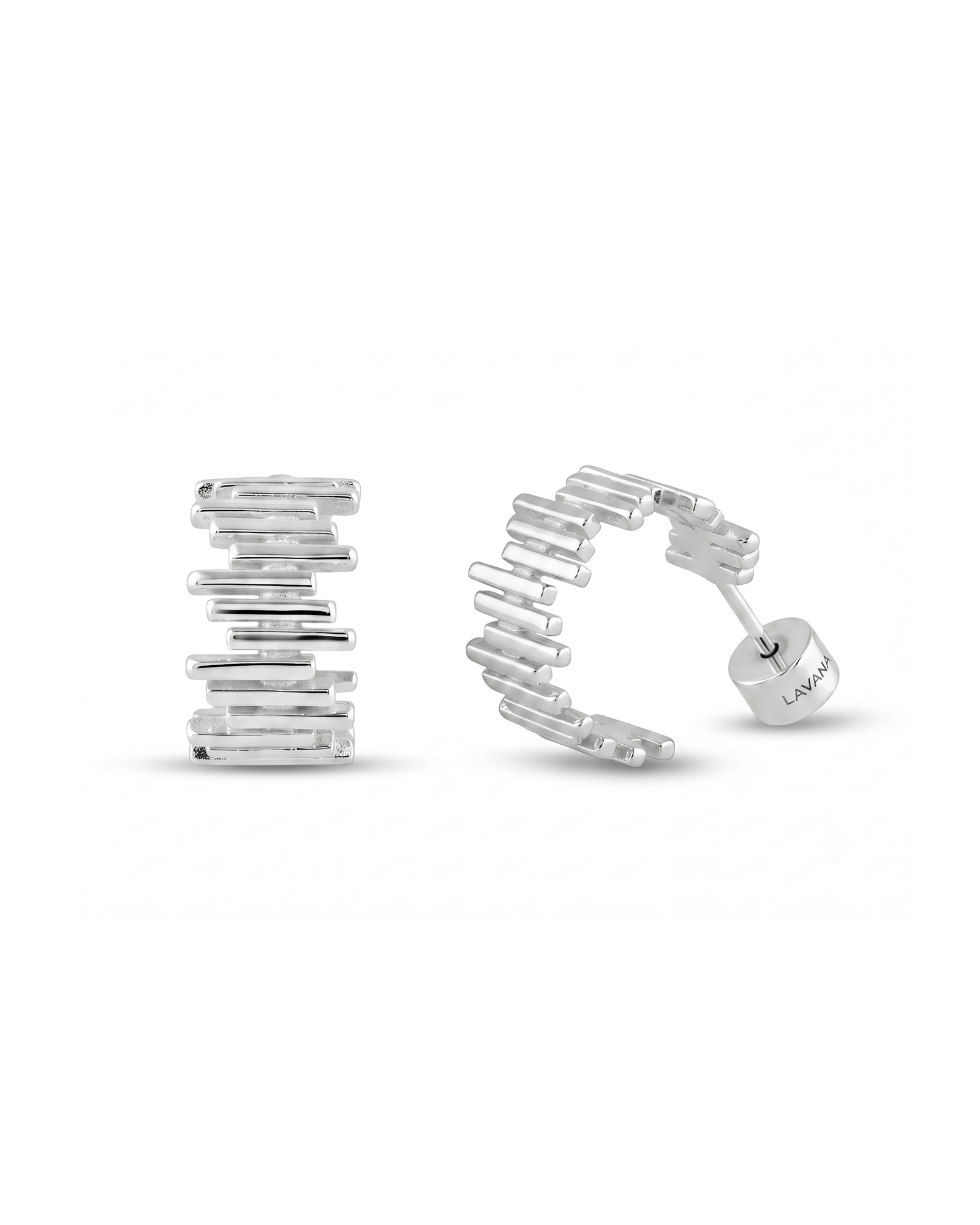 Horizon Sterling Silver Hoop Earrings by Lavana, geometric wide hoops with stepped horizon lines