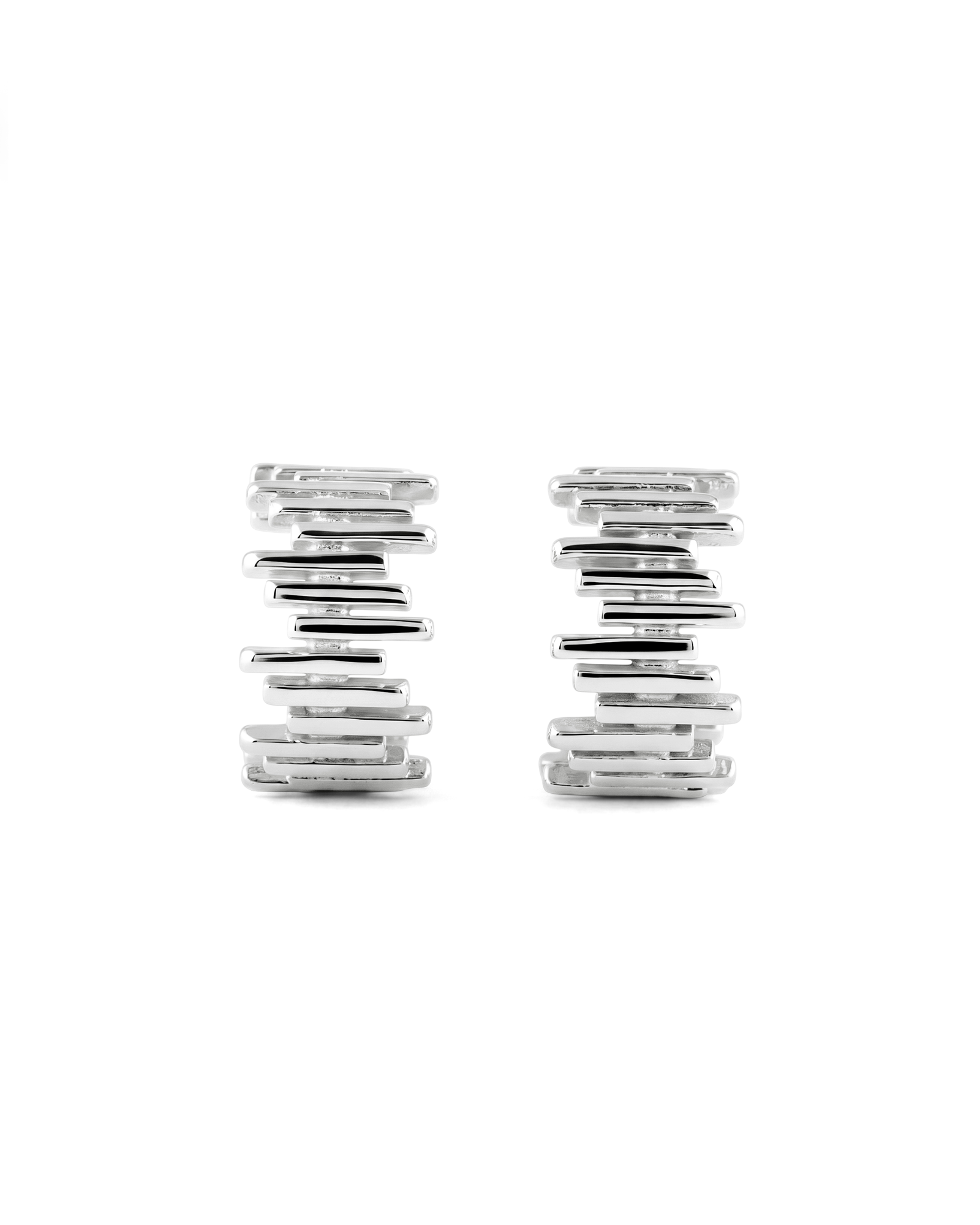 Horizon Sterling Silver Hoop Earrings by Lavana, geometric wide hoops with stepped horizon lines