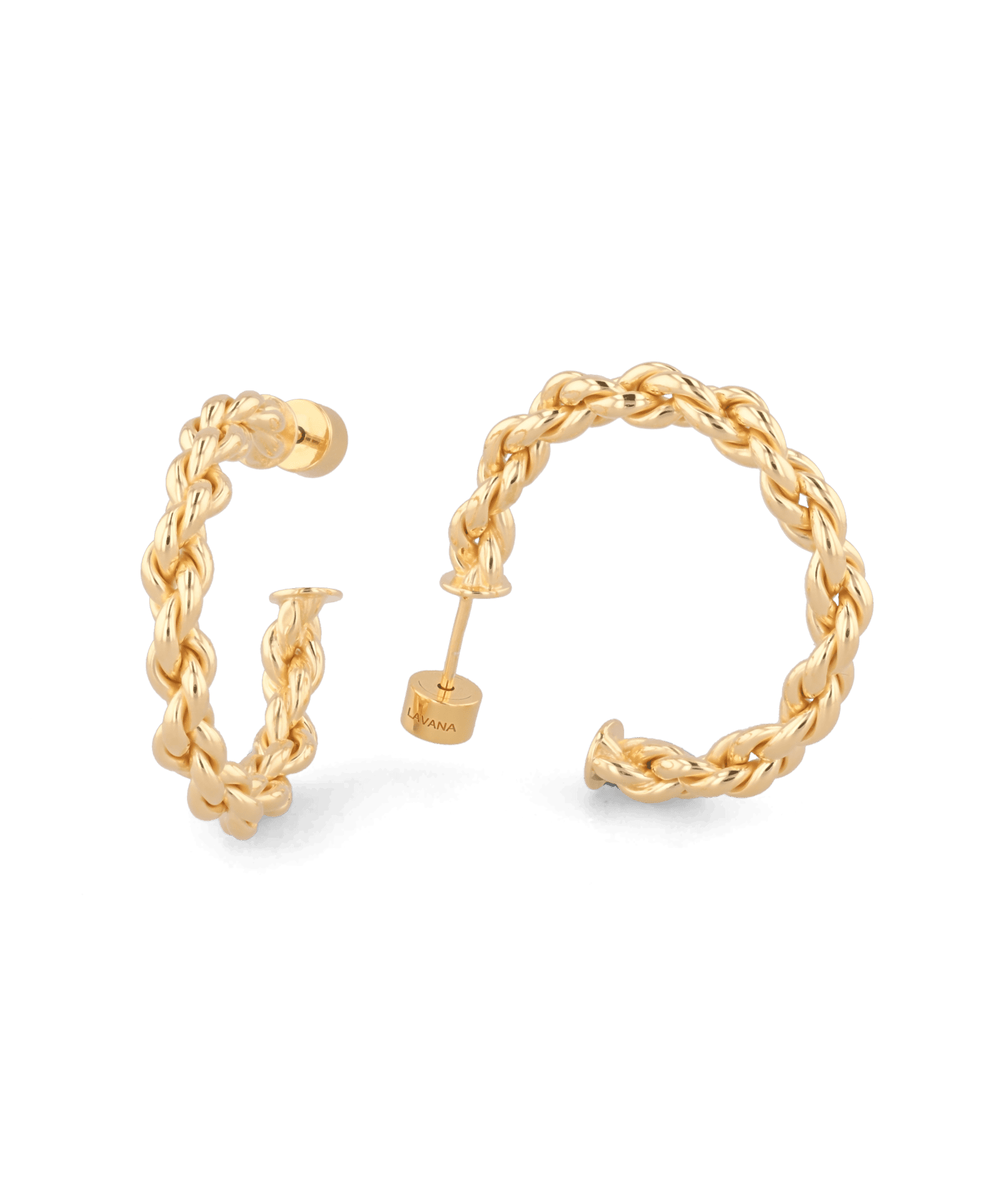 Interlace Gold Hoop Earrings by Lavana, large hoop with polished rope twist