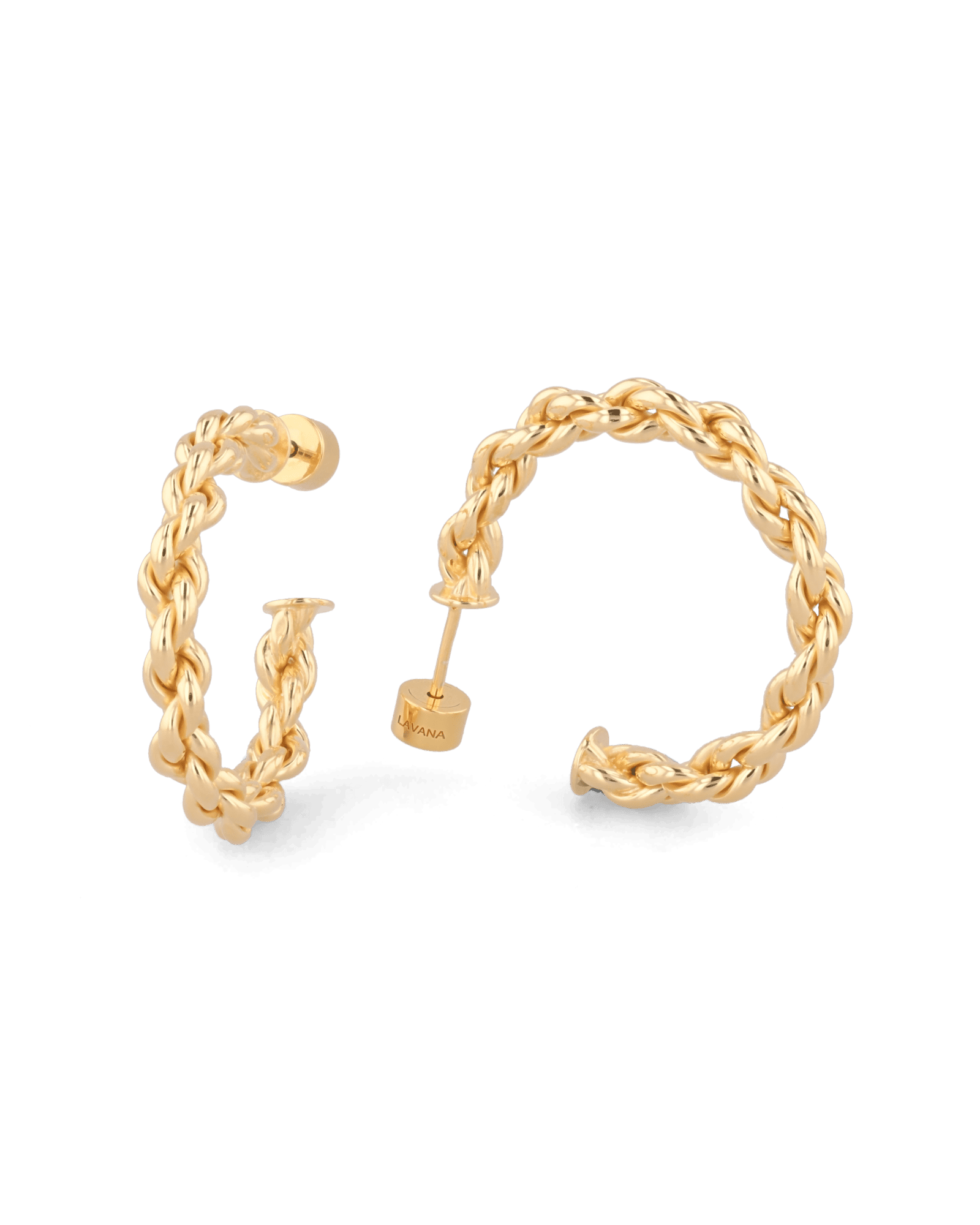 Interlace Gold Hoop Earrings by Lavana, large hoop with polished rope twist