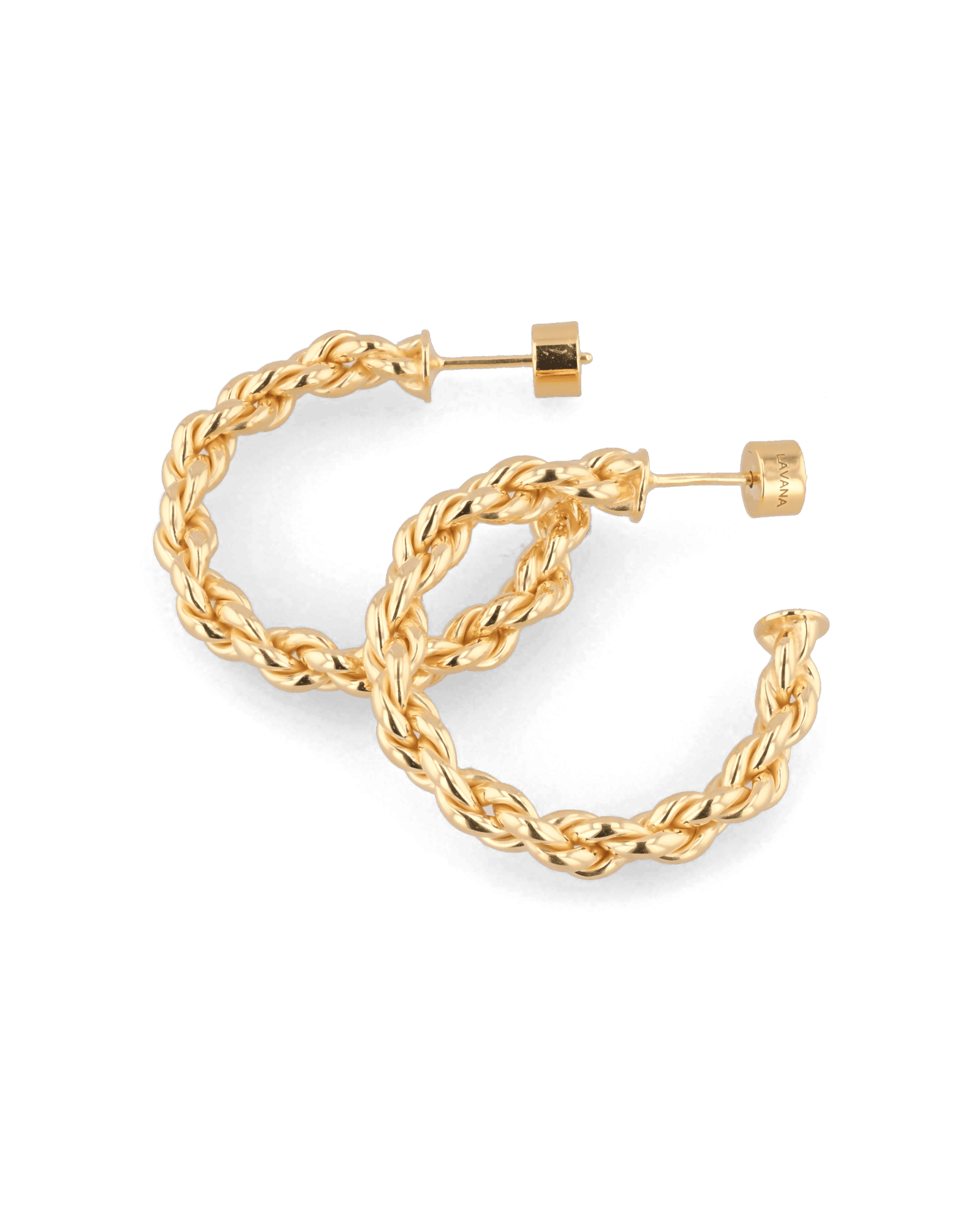 Interlace Gold Hoop Earrings by Lavana, large hoop with polished rope twist