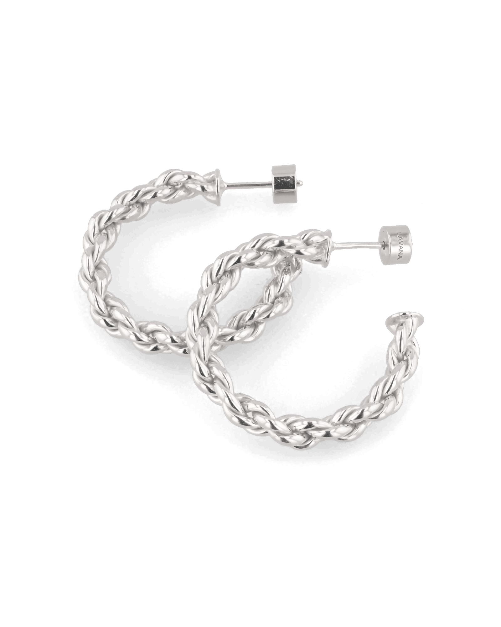 Interlace Silver Hoop Earrings by Lavana, polished rope twist full hoop