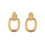 Jojo Gold Oblong Earrings by LAVANA, ribbed top with polished oblong drop