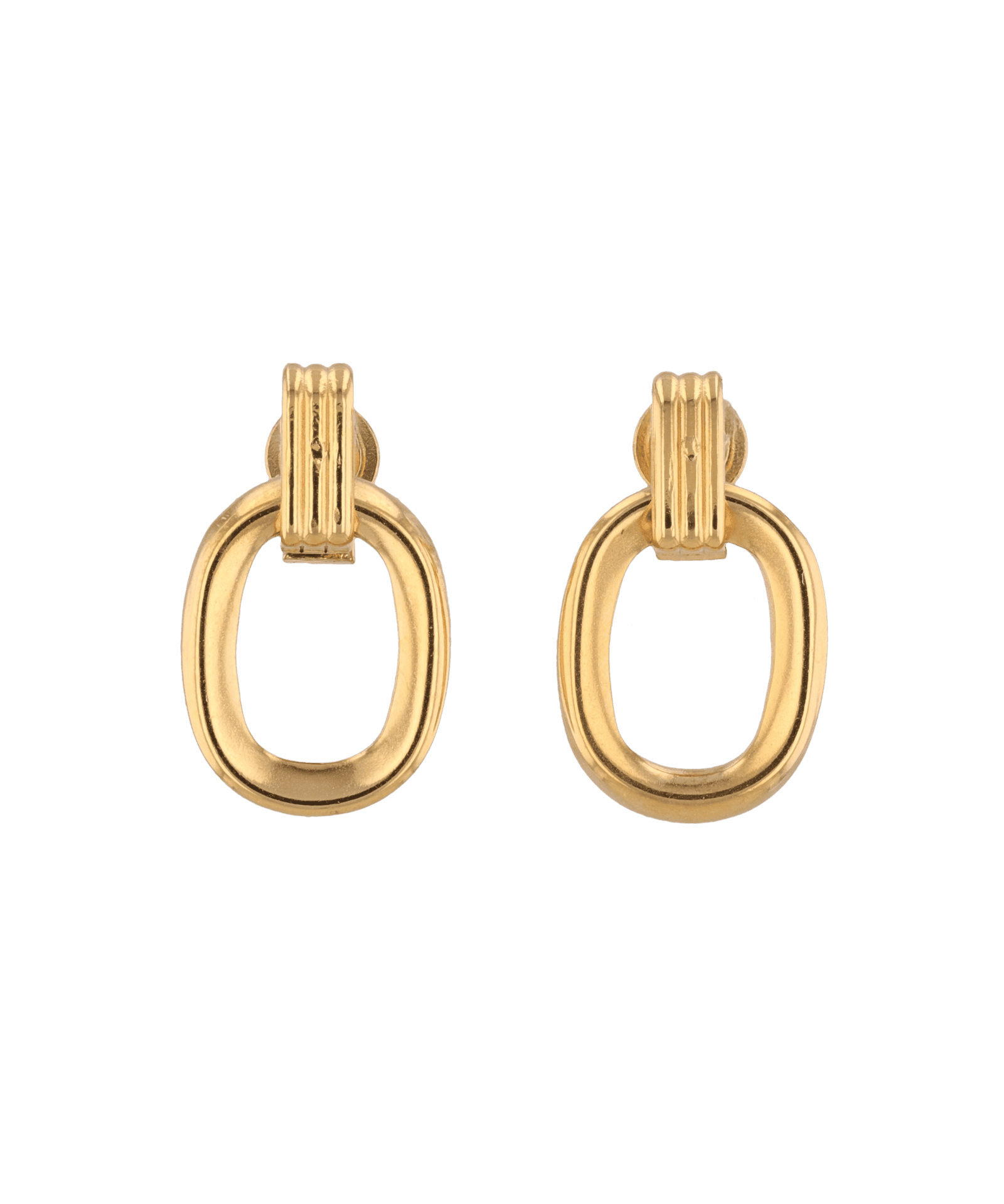 Jojo Gold Oblong Earrings by LAVANA, ribbed top with polished oblong drop