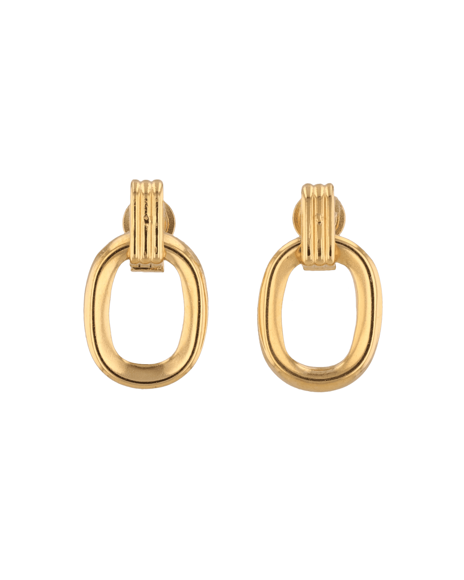 Jojo Gold Oblong Earrings by LAVANA, ribbed top with polished oblong drop