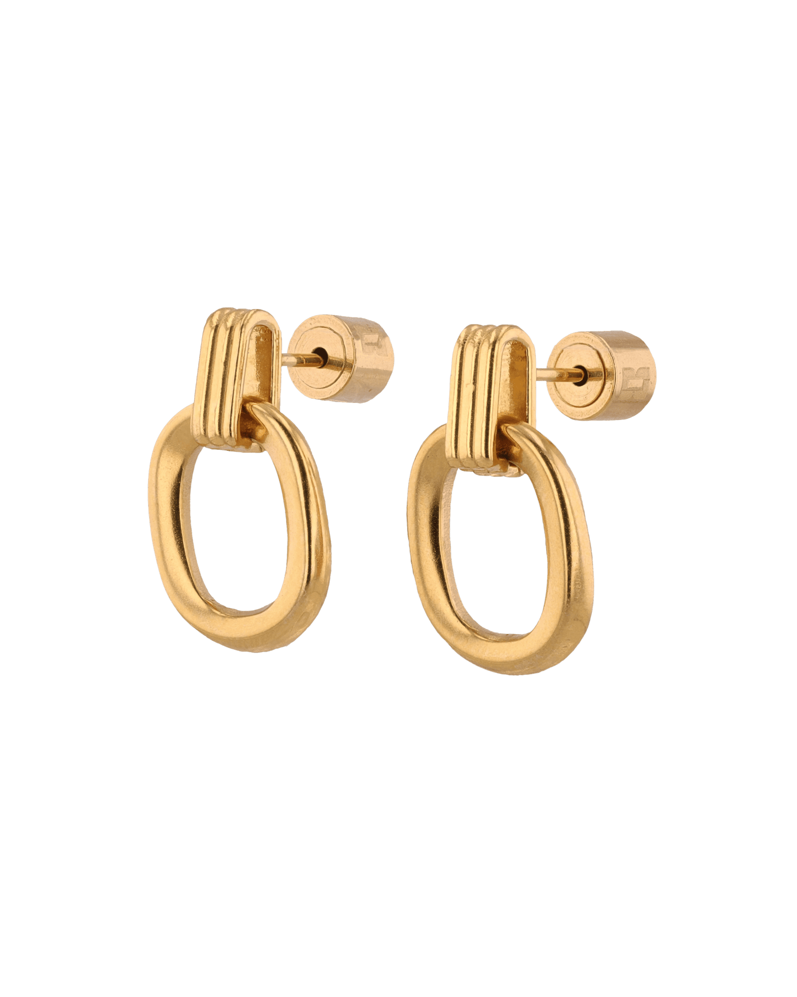 Jojo Gold Oblong Earrings by LAVANA, ribbed top with polished oblong drop