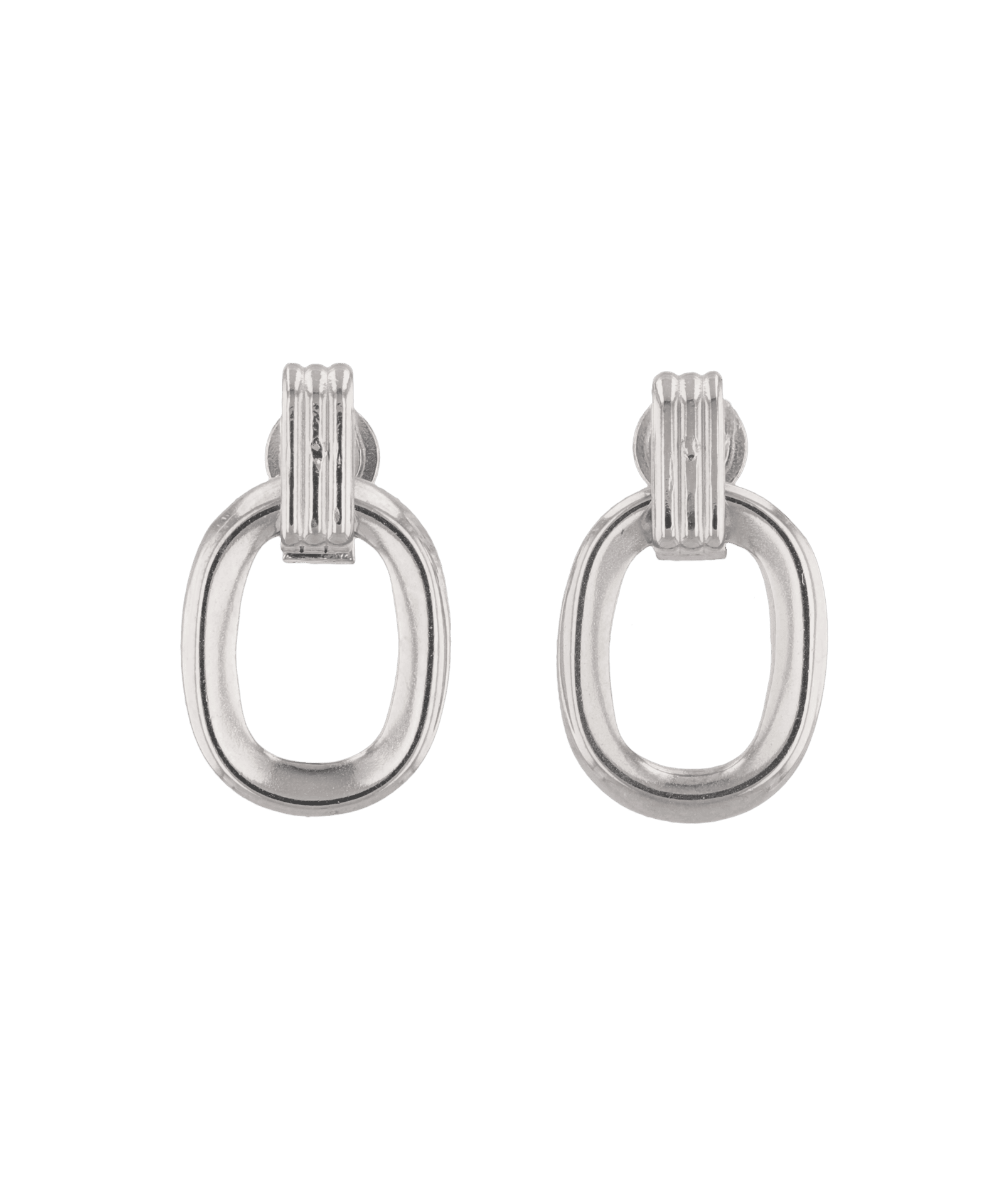Jojo Silver Oblong Earrings by LAVANA, ribbed top with polished oblong drop