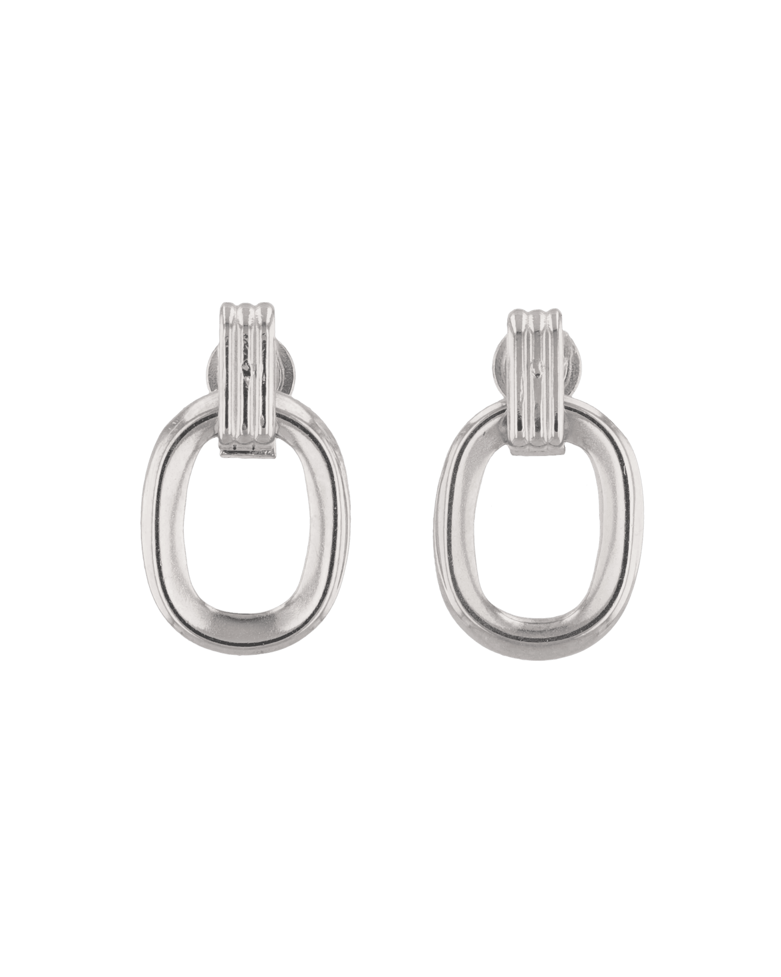 Jojo Silver Oblong Earrings by LAVANA, ribbed top with polished oblong drop