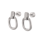 Jojo Silver Oblong Earrings by LAVANA, ribbed top with polished oblong drop