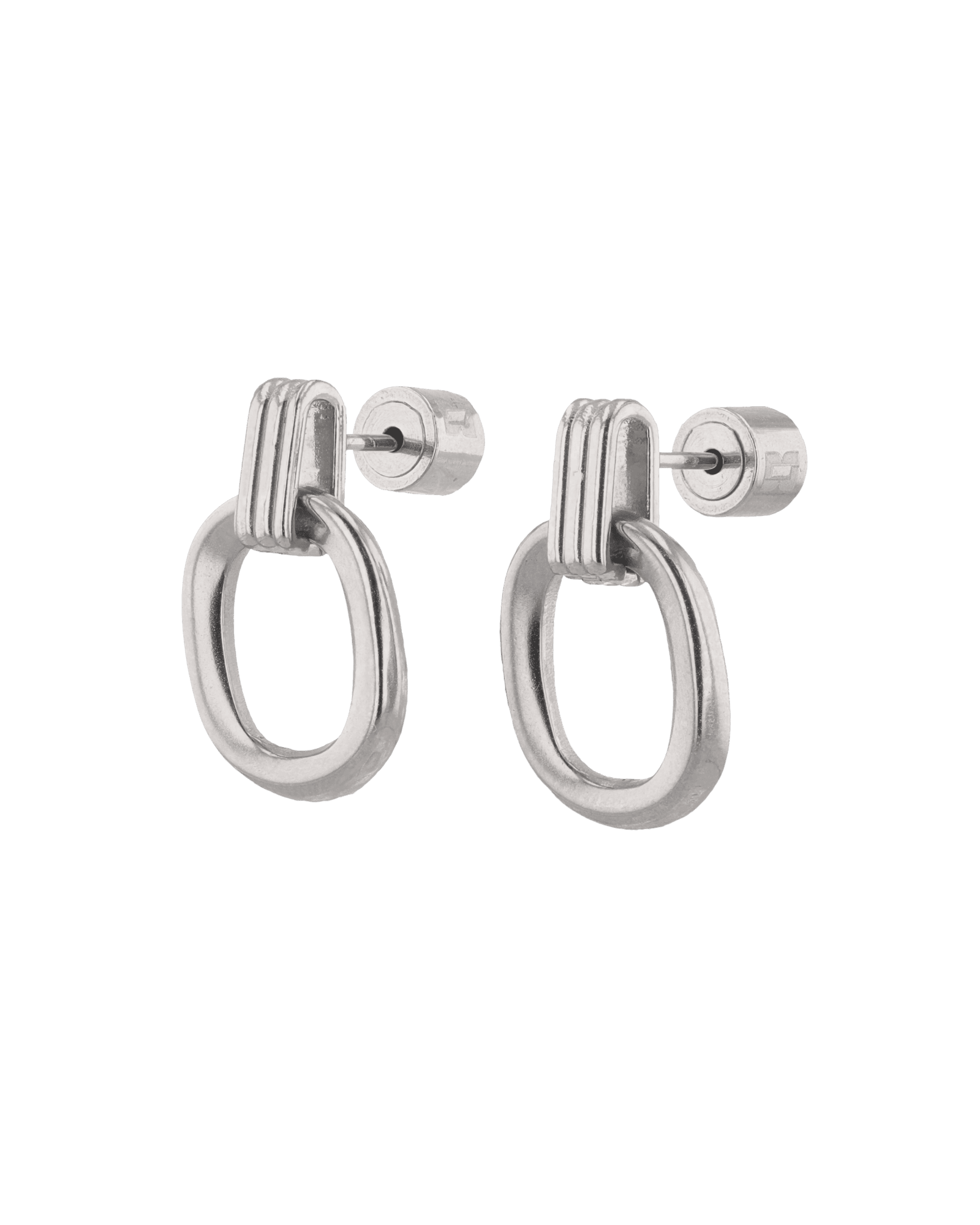 Jojo Silver Oblong Earrings by LAVANA, ribbed top with polished oblong drop