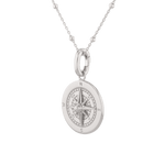 Journey Compass Pendant in Polished Sterling Silver, with map detail angle - 1