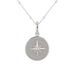 Journey Compass Pendant in Polished Sterling Silver, with map detail front - 2
