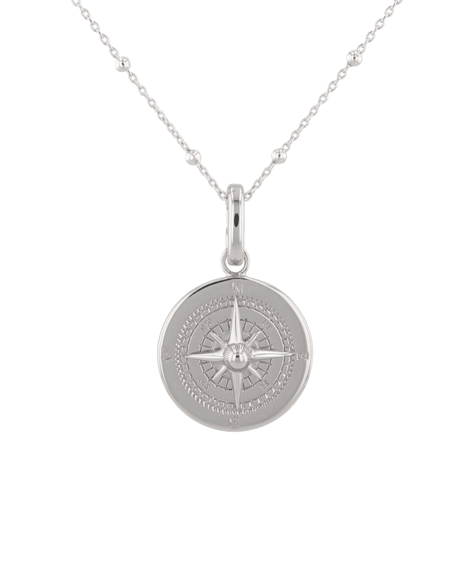 Journey Compass Pendant in Polished Sterling Silver, with map detail front - 2